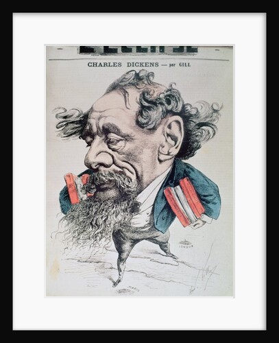 Charles Dickens astride the English Channel, cover illustration from 'L'Eclipse', 14th June 1868 by Andre Gill