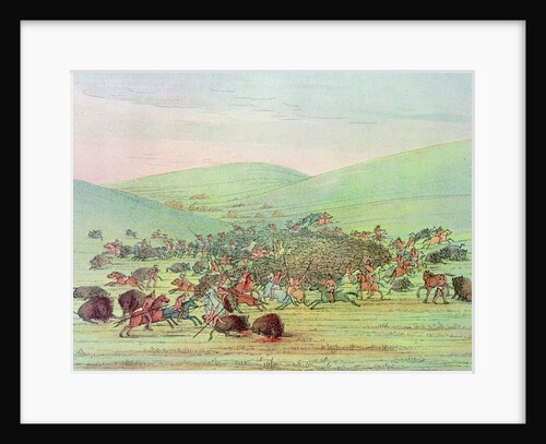 Minatarees attacking buffalo on horseback by George Catlin