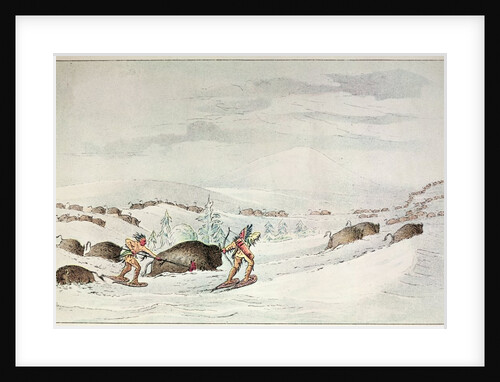 Hunting buffalo on snow-shoes by George Catlin