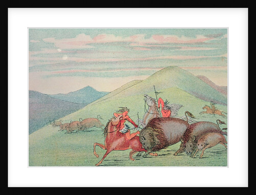 Buffalo bull protecting calf and mother under attack by George Catlin