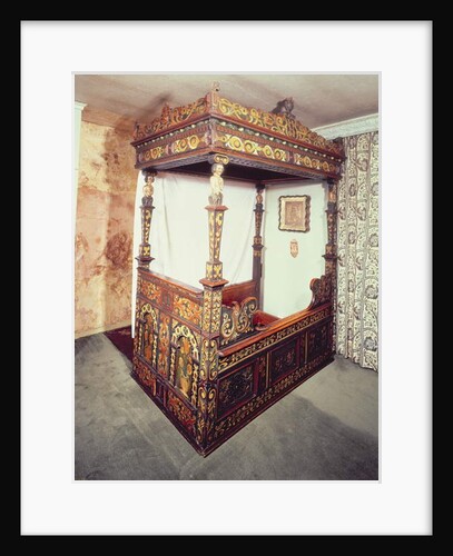 Painted four poster bed with Ionic capitals supported by figures of Adam, Eve, Cain and Abel, 1541 by Anonymous