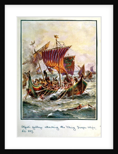 Alfred's galleys attacking the Viking Dragon ships, 897 AD by Henry A. Payne