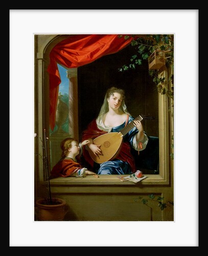 Elegant Lady Playing the Lute at a Window by Philip van Dyck