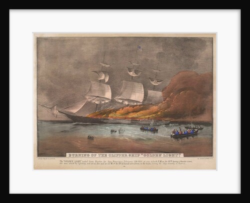 Burning of the Clipper Ship, 'Golden Light' by N. and Ives J.M. Currier