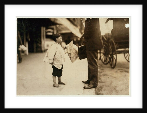 6 year old newsboy Hyman selling papers until 6 p.m. in Lawrence, Massachusetts, 1911 by Lewis Wickes Hine