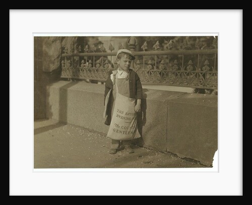 Newsboy Freddie Kafer, 5 or 6 years old, selling Saturday Evening Posts at the entrance to the State Capitol, Sacramento, California, 1915 by Lewis Wickes Hine