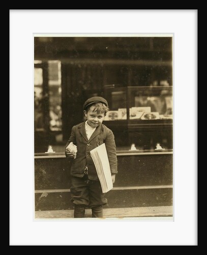 5 year old newsboy Tommy Hawkins only 3 ft 4 ins tall, working in St. Louis, Missouri, 1910 by Lewis Wickes Hine