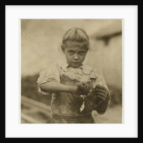 Rosie, aged 7, illiterate, working for a second year as an oyster shucker at Varn & Platt Canning Company, Bluffton, South Carolina, 1913 by Lewis Wickes Hine