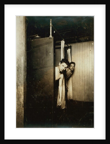 Telegraph boys using shower baths, Postal Tel. Co., Broadway, New York, 1910 by Lewis Wickes Hine