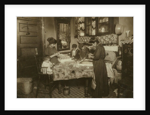 Mrs. Mette and her children making flowers in a dirty New York tenement, 1911 by Lewis Wickes Hine