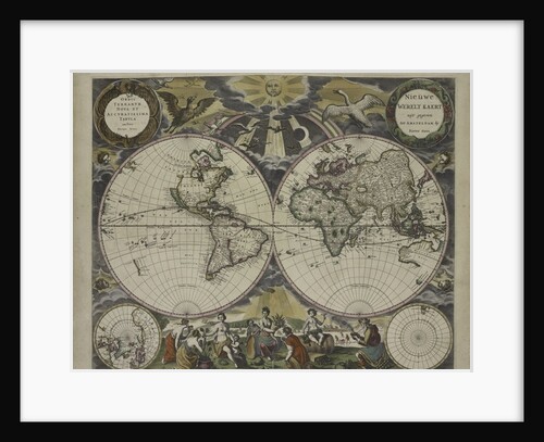 Double-hemisphere world map from Goos's Sea Atlas of the Water World, 1672 by Pieter Goos