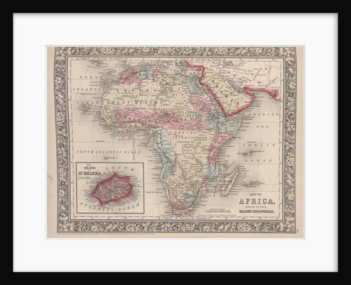 Map of Africa showing its most recent discoveries with the Island of St. Helena inset from Mitchell's new general atlas, 1863 by American School