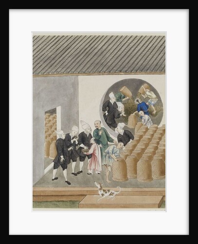 Turbanned Dutch VOC merchants smell tea for quality in a Canton tea warehouse, c.1770 by School Chinese