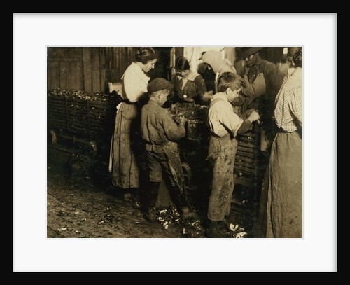 10 year old Jimmie who has been shucking 3 years with an 11 year old boy who shucks 7 pots by Lewis Wickes Hine