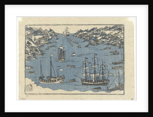 Bunkindo print of foreign ships in the port of Nagasaki, 1800-50 by Japanese School