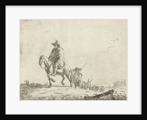Rider and herdsman with cattle on a dirt road, 1653 by Adriaen van de Velde