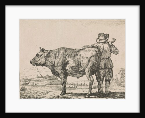 Man standing with bull by Adriaen van de Velde