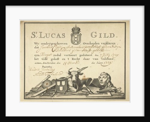 Receipt from the Guild of Saint Luke in Amsterdam to the glazier James Cip, 1729 by Dutch School
