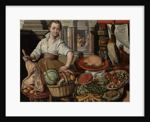 Kitchen Scene, with Jesus in the House of Martha and Mary in the background, 1569 by Joachim Beuckelaer or Bueckelaer