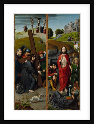 Christ Carrying the Cross, with the Crucifixion; The Resurrection, with the Pilgrims of Emmaus, c.1510 by Gerard David