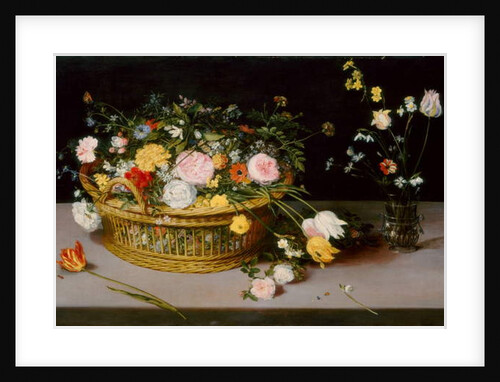 Flowers in a Basket and a Vase, 1615 by Jan the Elder Brueghel