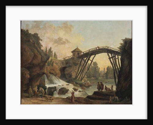 Artist drawing the wooden bridge in the park at Méréville, c.1790 by Hubert Robert