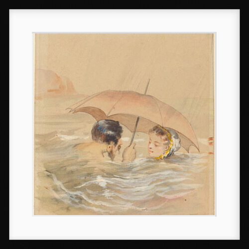 Male and Female Bathers with Umbrella by Alfred Grevin