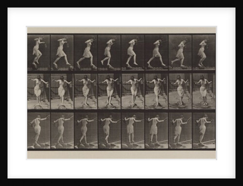 Plate Number 175. Crossing brook on step-stones with fishing-pole and can, 1887 by Eadweard Muybridge