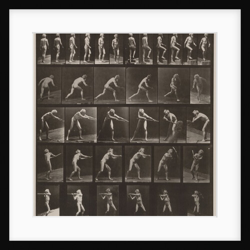 Plate Number 521. A, walking; B, ascending step; C, throwing disk; D, using shovel; E, using pick; F, using pick, 1887 by Eadweard Muybridge