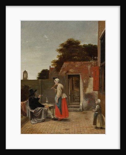 A Man Smoking and a Woman Drinking in a Courtyard, c.1658-60 by Pieter de Hooch