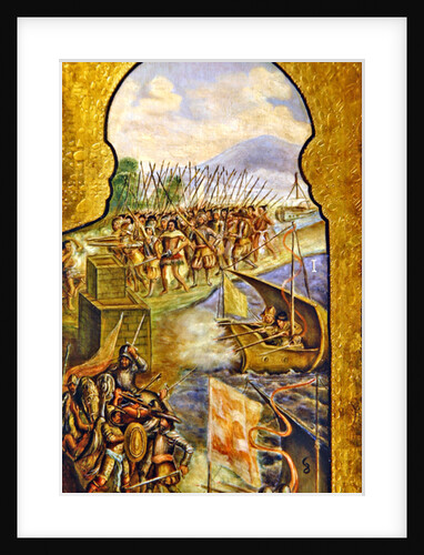 The Spanish enter Mexico City from the marsh by Spanish School