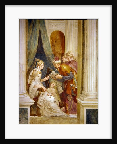 Right hand wall depicting Sophonisba with her child receiving the next pot of poison by Giambattista (1526-78) Zelotti