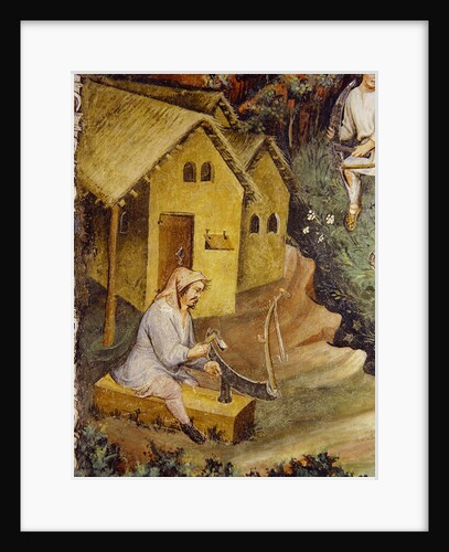 The farmer prepares the scythe for haymaking by Italian School
