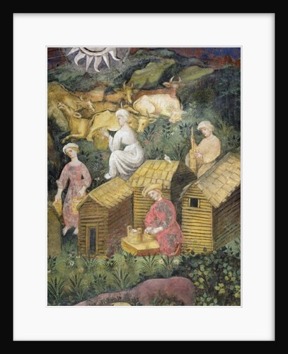 Mountain pastures. Milking the cows and cheese making by Italian School