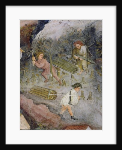 Lumberjacks at work. Felling trees in the forest by Italian School