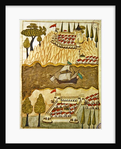 Ms. cicogna 1971, miniature from the 'Memorie Turchesche' depicting the two great fortresses on the Bosphorus by Venetian School