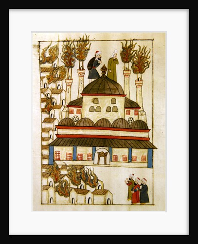Miniature from the 'Memorie Turchesche' depicting the Hagia Sophia during the fire of 1660 by Venetian School