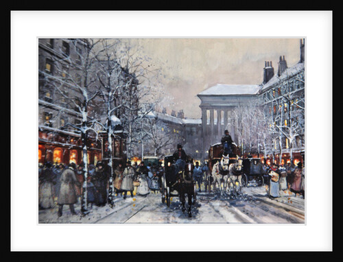 A Parisian winter scene by Eugene Galien-Laloue