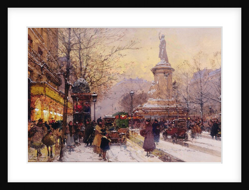 Winter Paris street scene by Eugene Galien-Laloue