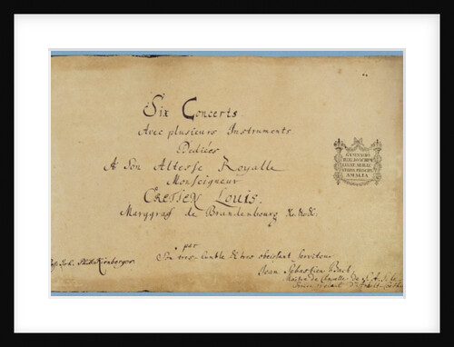 Title page of the 'Brandenburg Concertos' by Johann Sebastian Bach