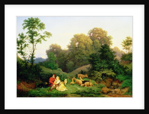 Shepherd and Shepherdess in a German landscape, 1844 by Ludwig Adrian Richter
