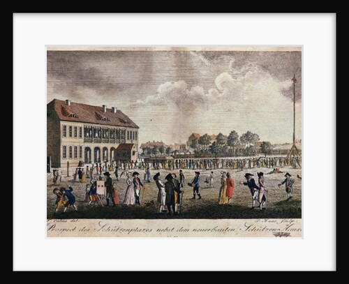 View of the newly built clubhouse and square, Berlin by F.A. Calau