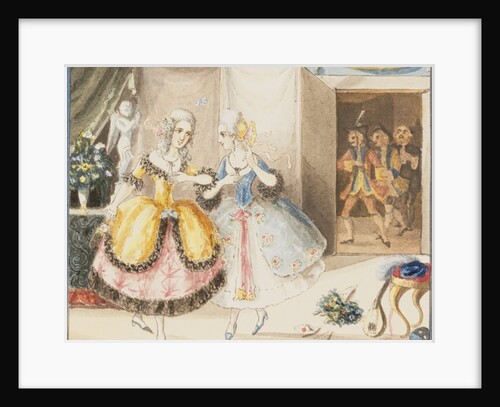 Fiordiligi and Dorabella watched from the doorway by Don Alfonso, Ferrando and Guglielmo by Johann Peter Lyser