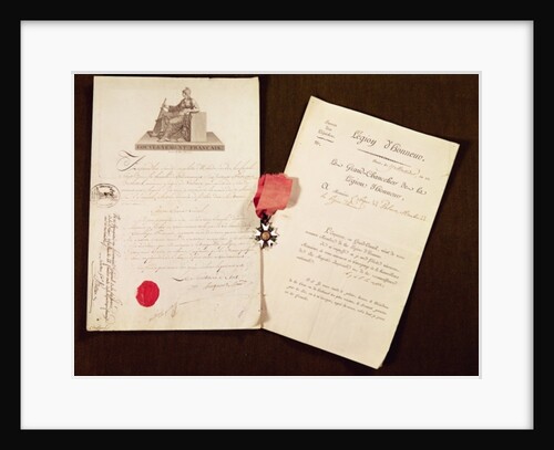 The documents and medal from Francois Becherel's appointment as knight of the Legion of Honour on 17th July 1802 by French School