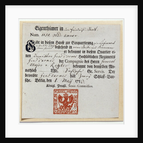 Billeting voucher, 1759 by German School