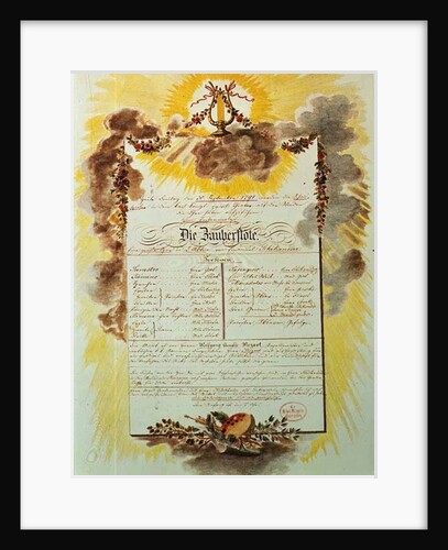 Play-bill for the world premier performance in Vienna of The Magic Flute by Austrian School