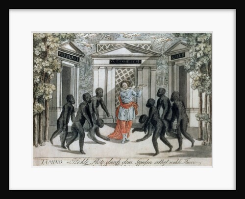 Tamino plays the magic flute to ward off the wild beasts, Act I scene xv, from `The Magic Flute' by Wolfgang Amadeus Mozart, c.1793 by Joseph & Peter Schaffer