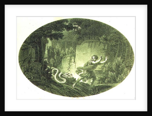 Tamino pursued by a giant serpent, Act I scene I from 'The Magic Flute' by Wolfgang Amadeus Mozart by Austrian School