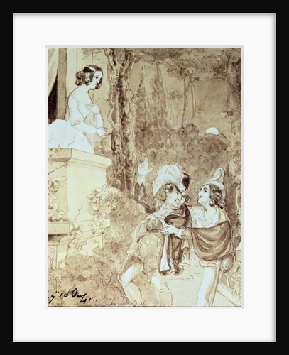 Leporello serenading Elvira in the guise of Don Giovanni who stands behind him, Act II scene I by Austrian School