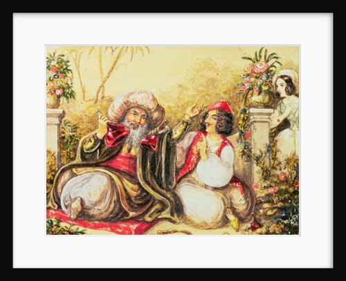 Pedrillo plying Osmin with drink, while Blonda waits in the background by Austrian School